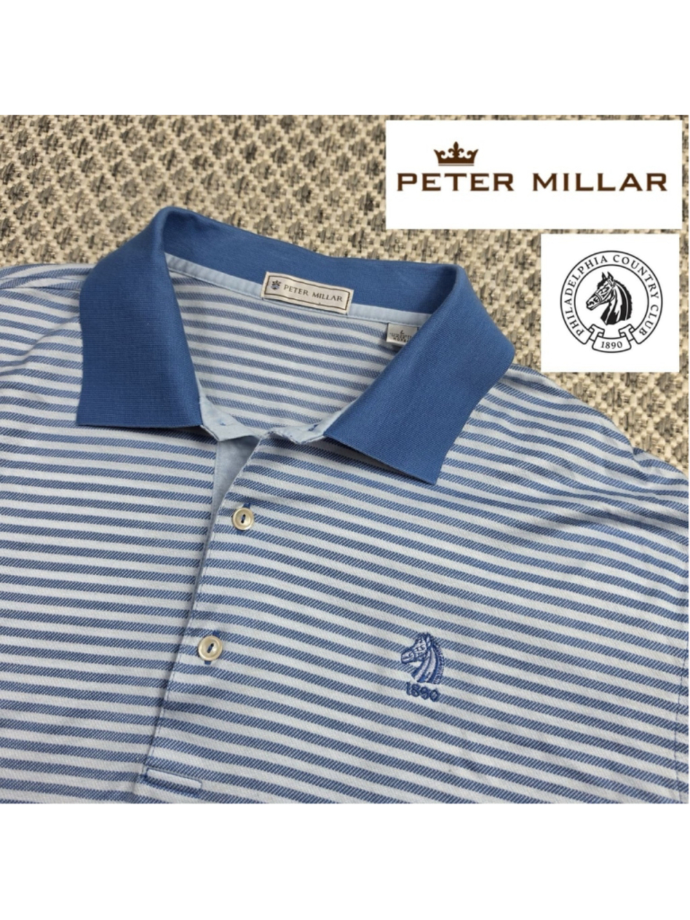 Philadelphia Country Club Peter Millar Mens L Cotton Striped Golf Polo Korea